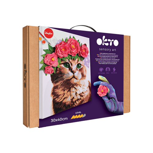 OKTO – 3D Modellier- Und Malset 'Eine Katze Im Blumenkranz' Tm Okto & Ideyka 30*40 Cm | 3D Holzpuzzle