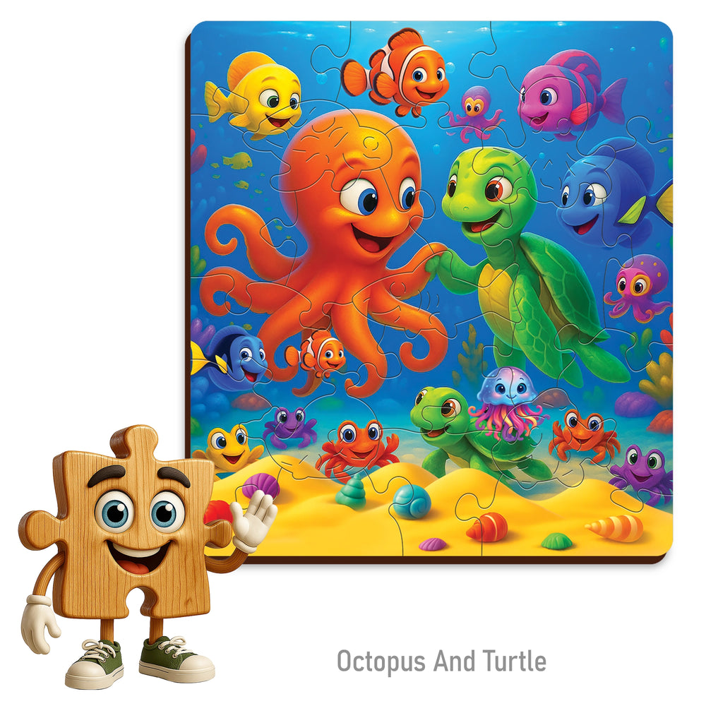 WOODEN.CITY – Oktopus Und Schildkröte | 3D Holzpuzzle