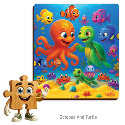 WOODEN.CITY – Oktopus Und Schildkröte | 3D Holzpuzzle