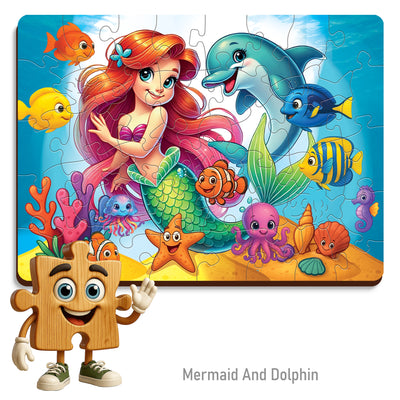 WOODEN.CITY – Meerjungfrau Und Delfin | 3D Holzpuzzle
