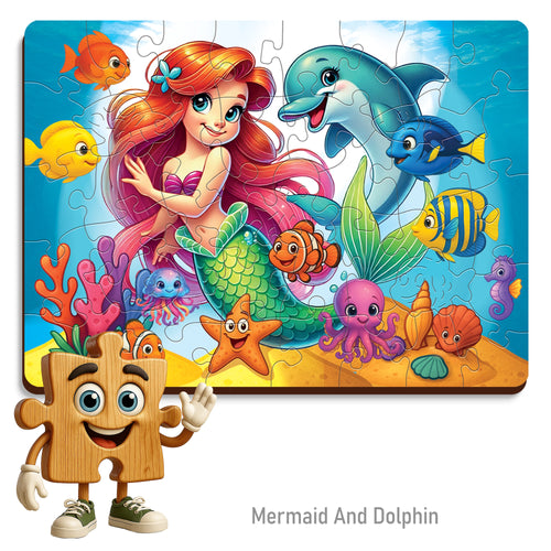 WOODEN.CITY – Meerjungfrau Und Delfin | 3D Holzpuzzle