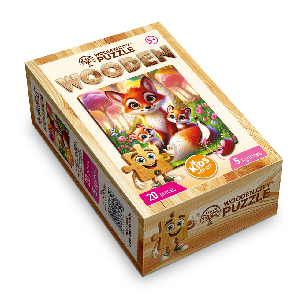 WOODEN.CITY – Skurrile Fuchsfamilie | 3D Holzpuzzle