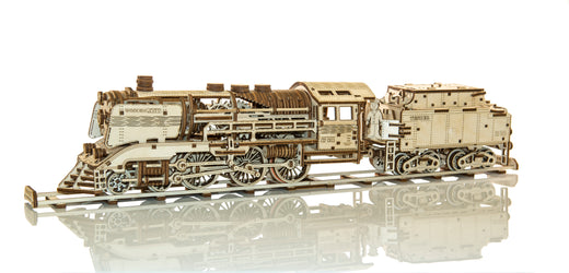 Holzexpress mit Tender und Gleisen