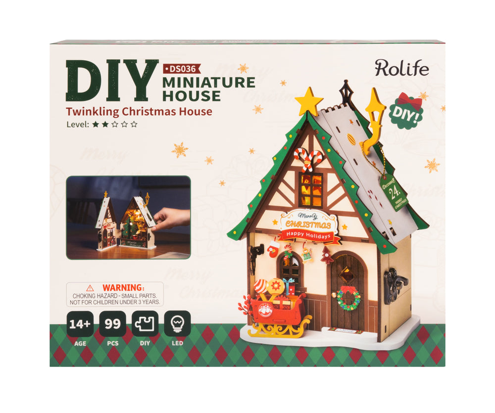 Robotime – Funkelndes Weihnachtshaus | 3D Holzpuzzle