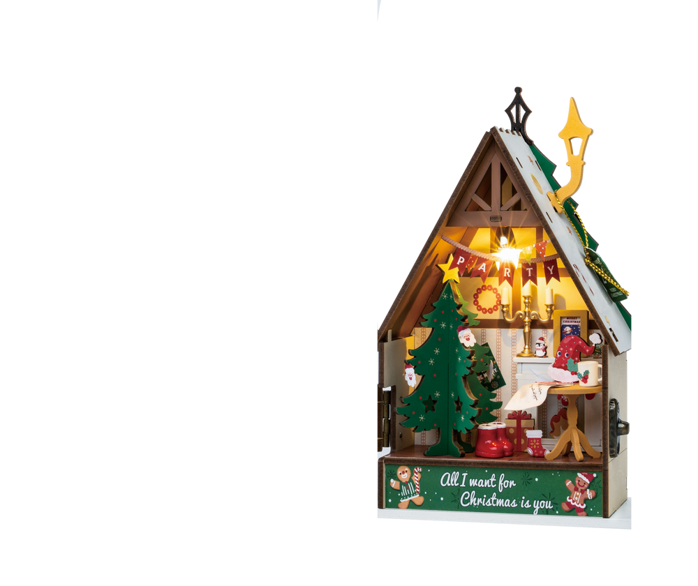 Robotime – Funkelndes Weihnachtshaus | 3D Holzpuzzle