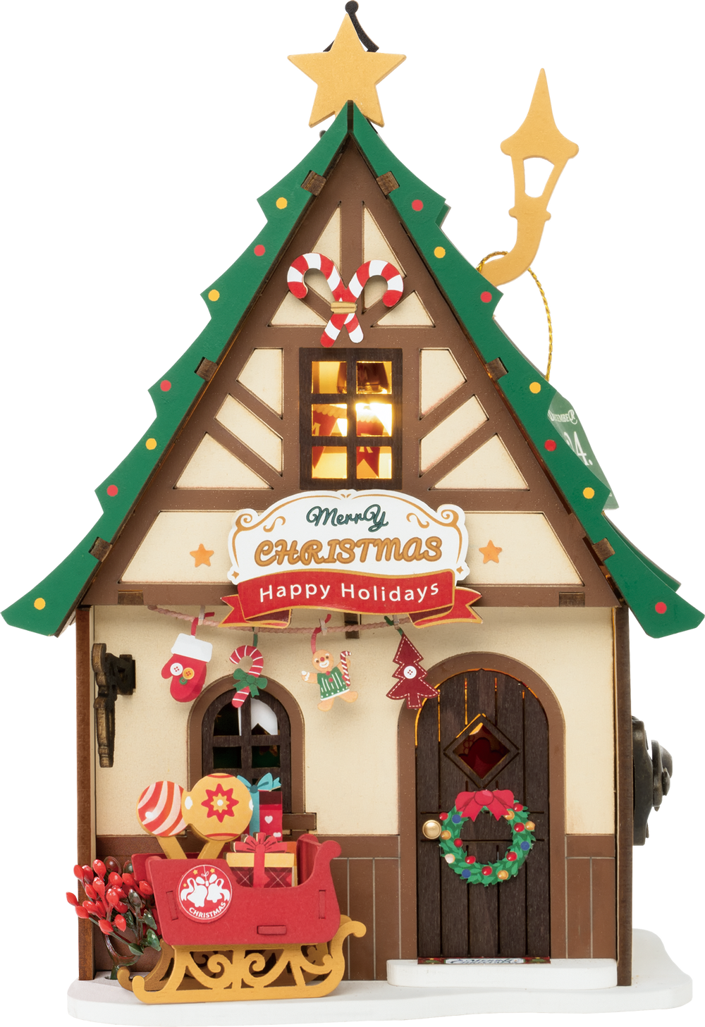 Robotime – Funkelndes Weihnachtshaus | 3D Holzpuzzle