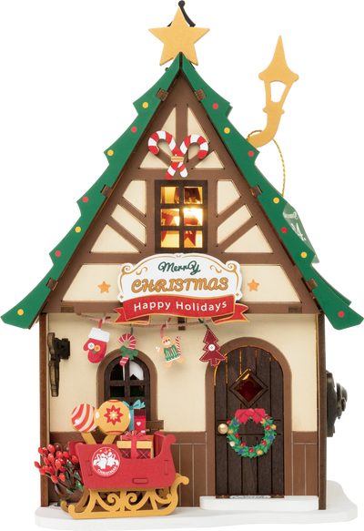 Robotime – Funkelndes Weihnachtshaus | 3D Holzpuzzle