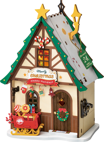 Robotime – Funkelndes Weihnachtshaus | 3D Holzpuzzle