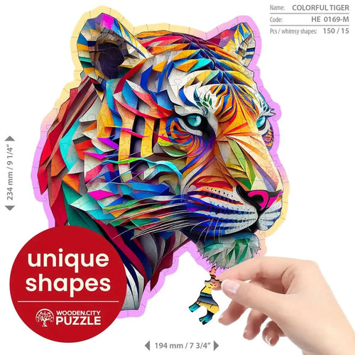 WOODEN.CITY – Farbenfroher Tiger | 3D Holzpuzzle