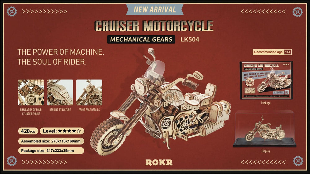 Robotime – Cruiser-Motorrad | 3D Holzpuzzle