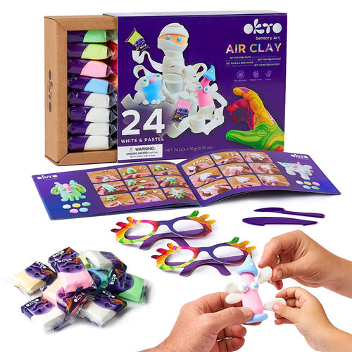 OKTO – 24 Weiß - Und Pastellfarben Set Mit Lufttrockner - Ton | 3D Holzpuzzle - Lama Welt