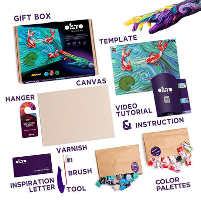 OKTO – Diy 3D Malerei Kreatives Set ”Koi - Karpfen” 30*40 Сm | 3D Holzpuzzle - Lama Welt