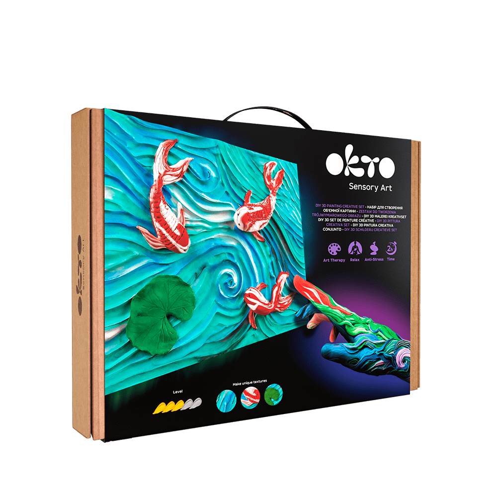 OKTO – Diy 3D Malerei Kreatives Set ”Koi - Karpfen” 30*40 Сm | 3D Holzpuzzle - Lama Welt