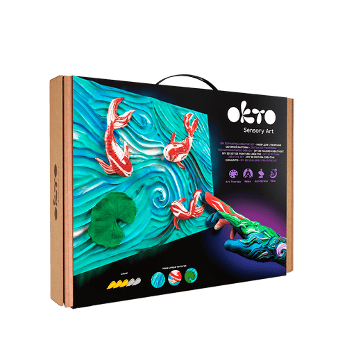 OKTO – Diy 3D Malerei Kreatives Set ”Koi - Karpfen” 30*40 Сm | 3D Holzpuzzle - Lama Welt