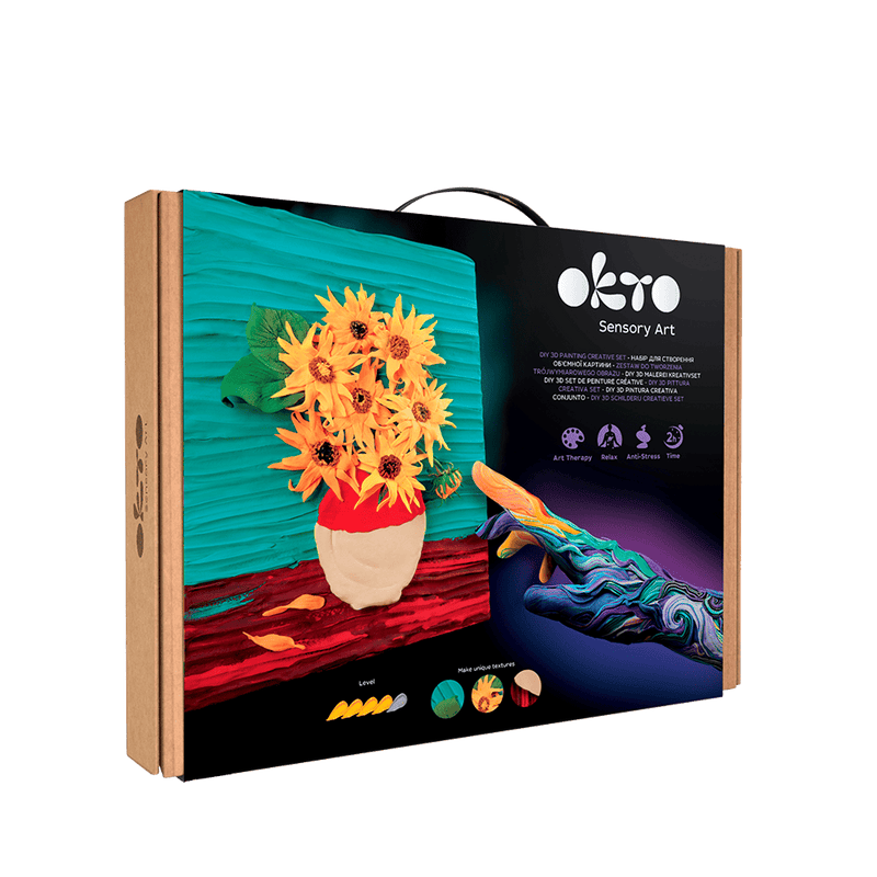 OKTO – Diy 3D Malerei Kreatives Set ”Sonnenblumen” 30*40 Сm | 3D Holzpuzzle - Lama Welt