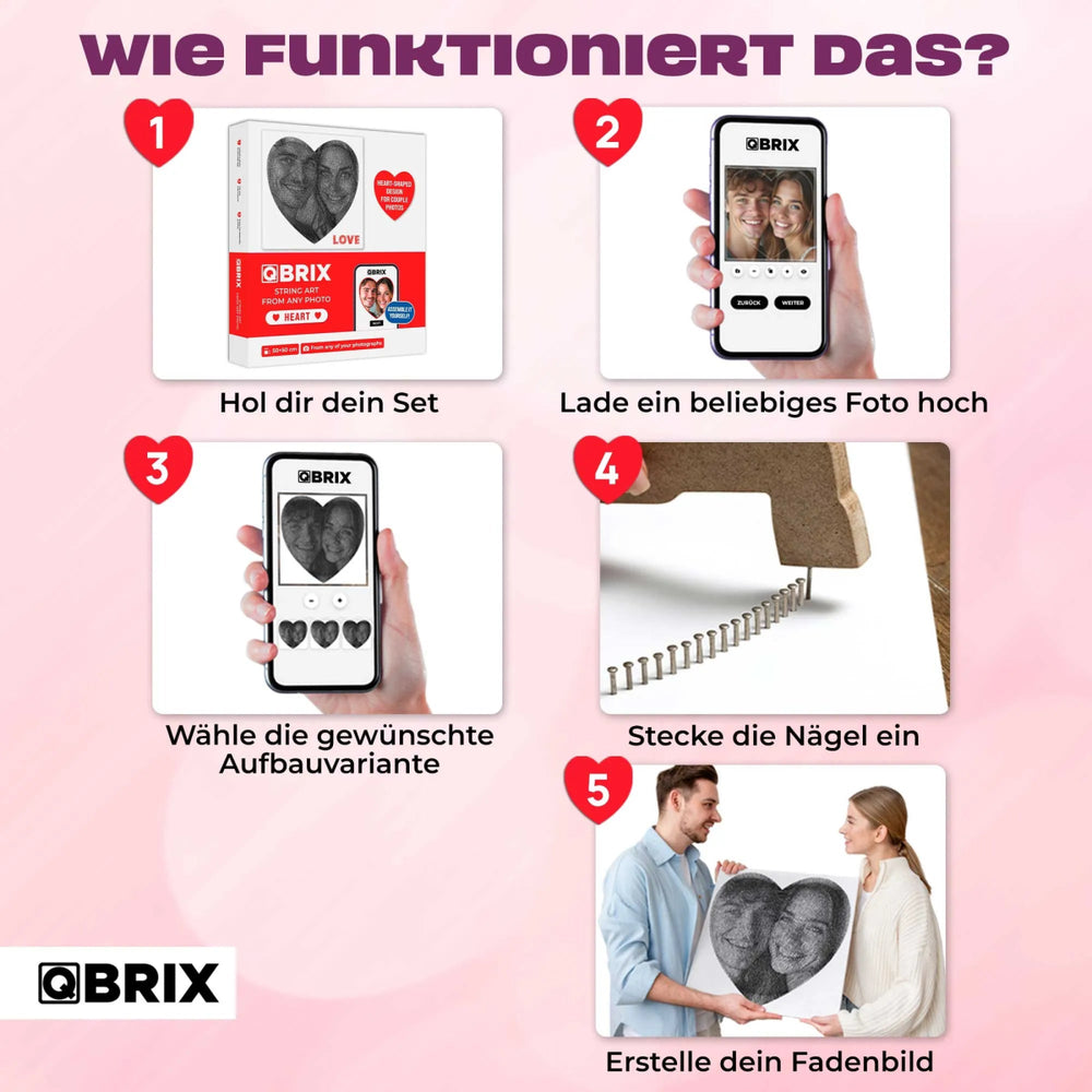 QBRIX | Persönliches String - Art Herz oder Quadrat/Rundbild aus deinem Foto | Personalisierte Geschenke - Lama Welt