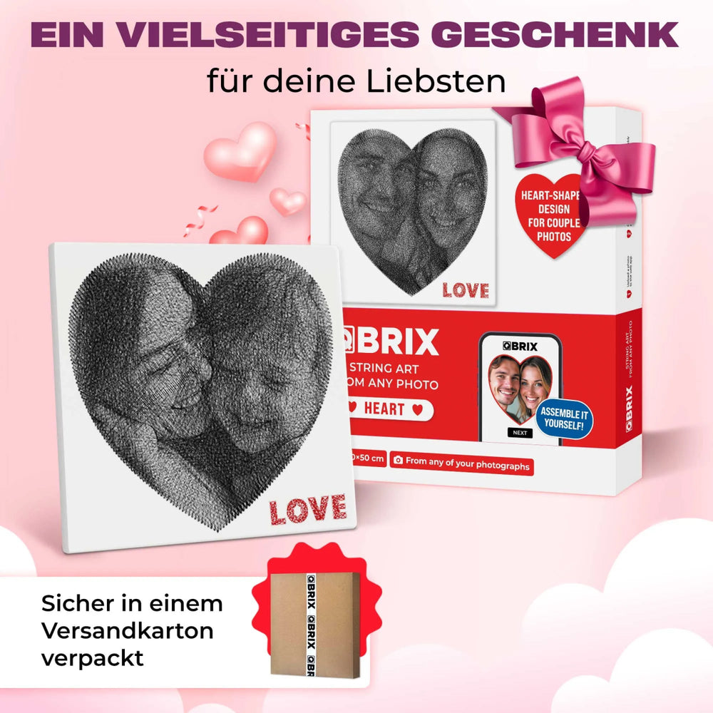 QBRIX | Persönliches String - Art Herz oder Quadrat/Rundbild aus deinem Foto | Personalisierte Geschenke - Lama Welt