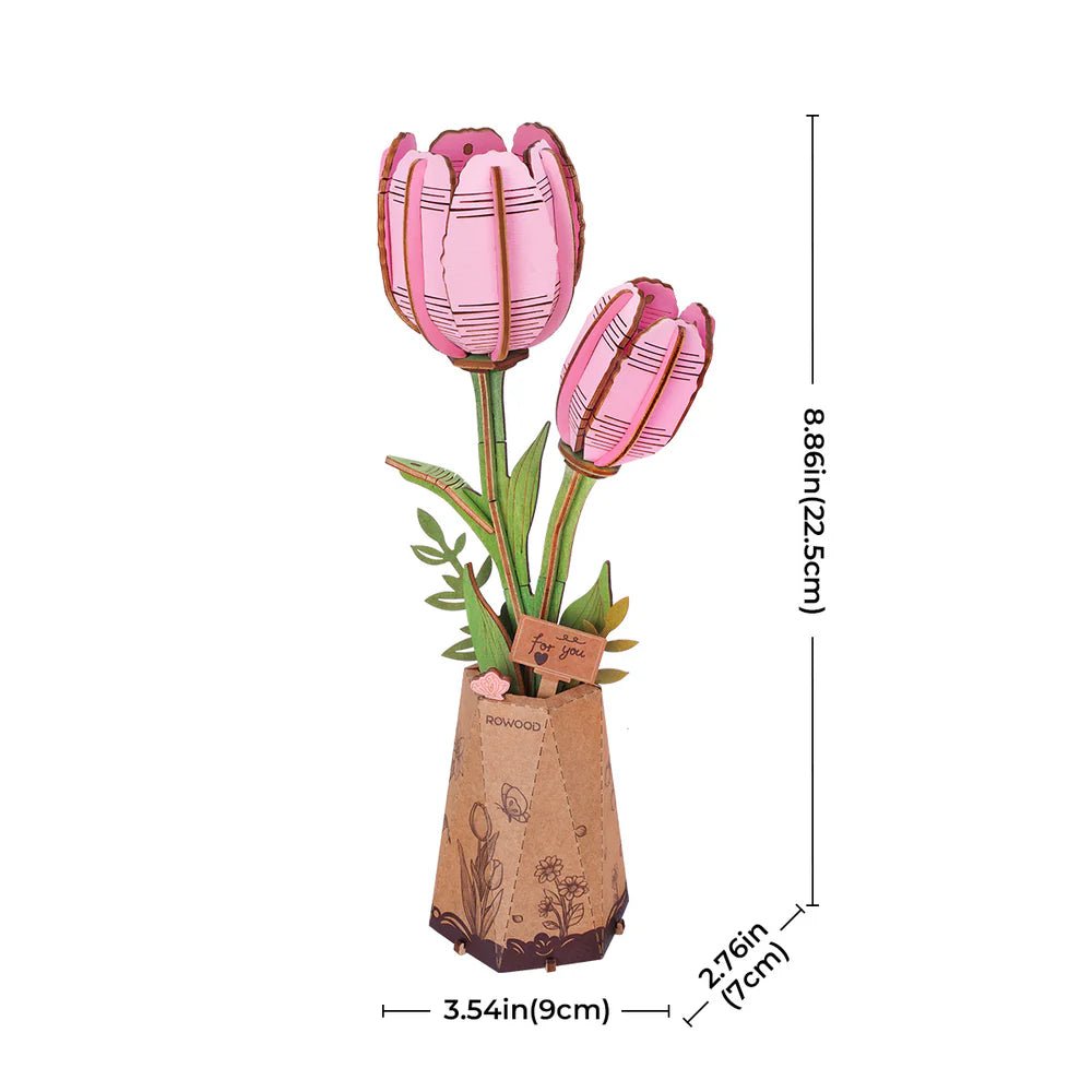 Robotime l Blumen - Deko „Pink Tulip“ | 3D Holzpuzzle - Lama Welt