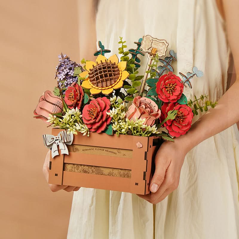 Robotime l Blumenbox Aus Holz | 3D Holzpuzzle Blumenserie - Lama Welt