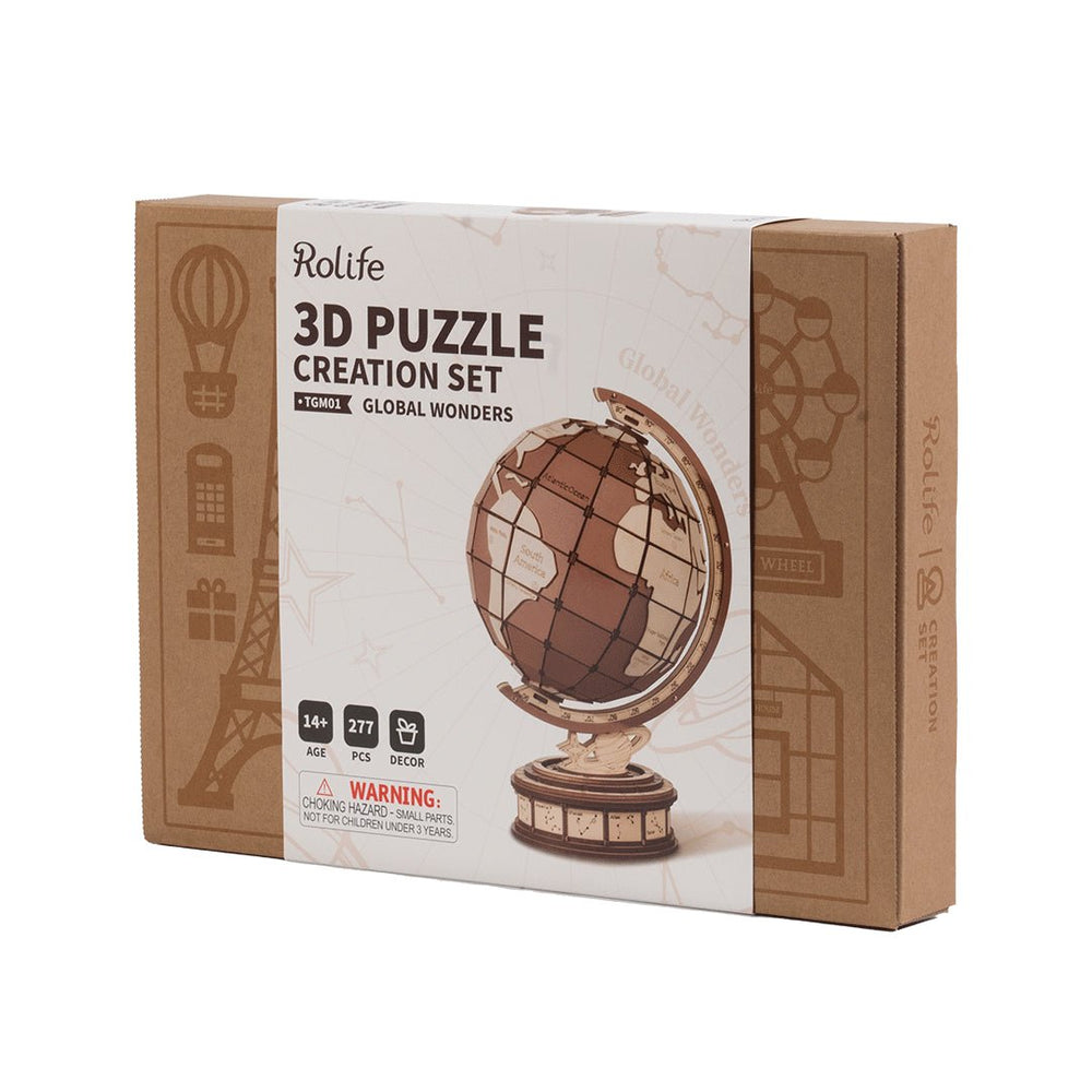 Robotime l Mechanischer Weltwunder - Globus | 3D Holzpuzzle - Lama Welt