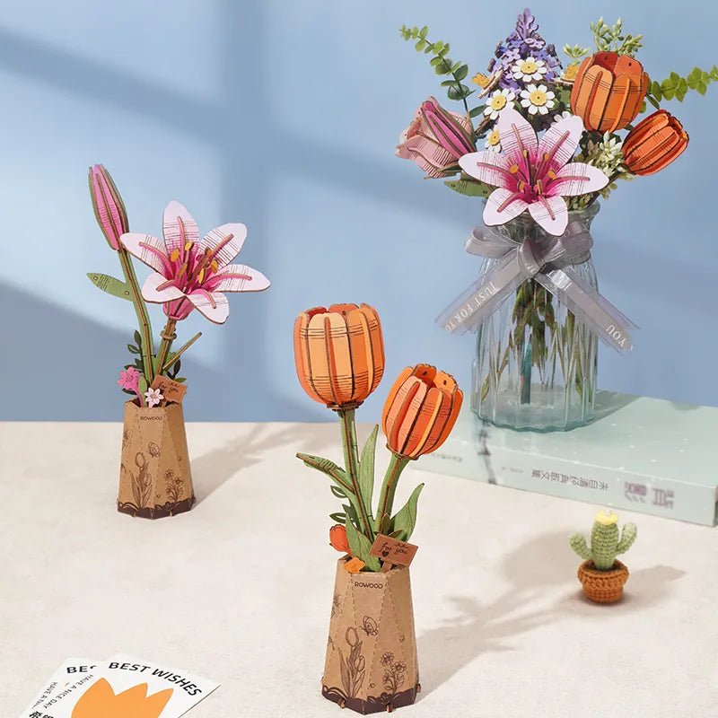 Robotime l Orange Tulpe | 3D Holzpuzzle Blumenserie - Lama Welt