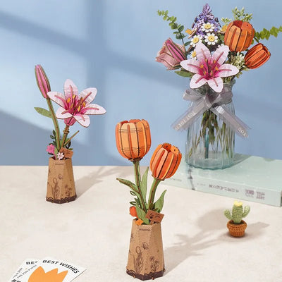 Robotime l Orange Tulpe | 3D Holzpuzzle Blumenserie - Lama Welt