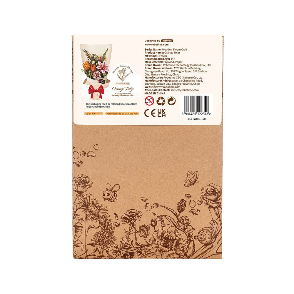 Robotime l Orange Tulpe | 3D Holzpuzzle Blumenserie - Lama Welt