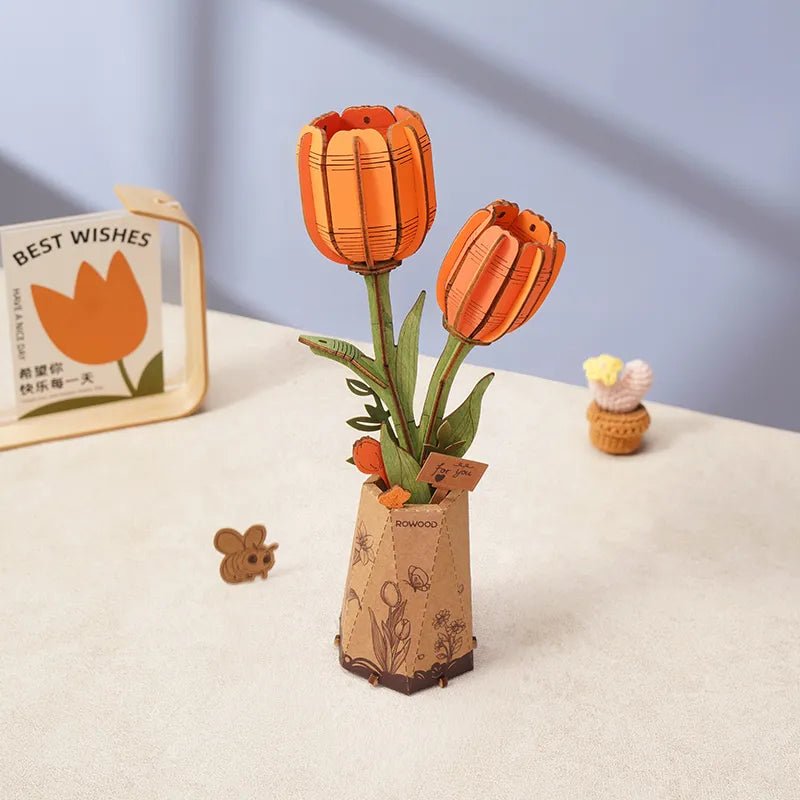 Robotime l Orange Tulpe | 3D Holzpuzzle Blumenserie - Lama Welt