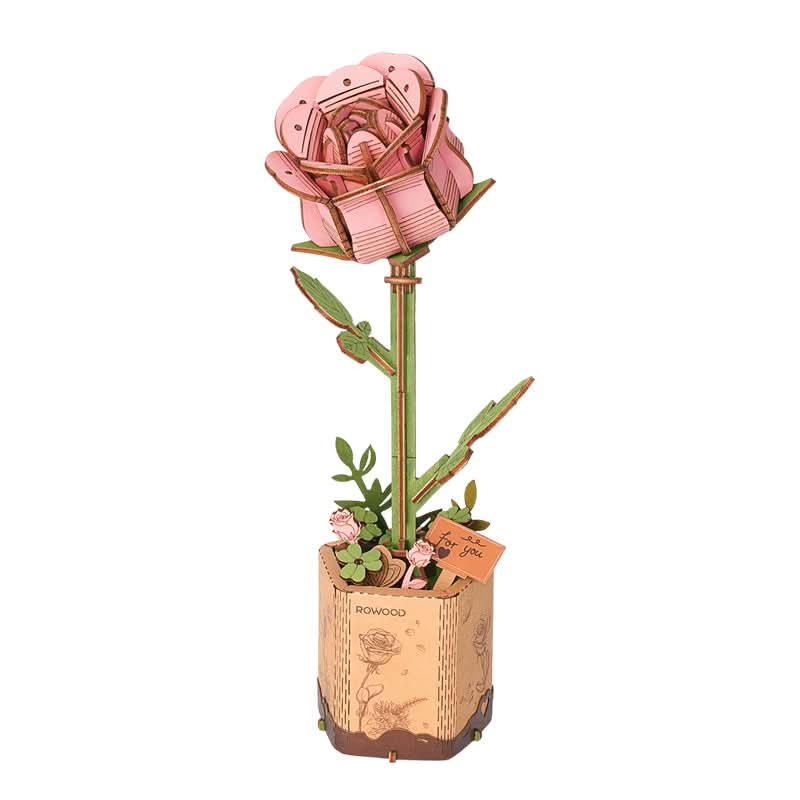 Robotime l Pinke Rose | 3D Holzpuzzle Blumenserie - Lama Welt