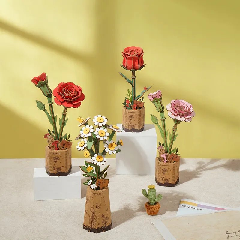 Robotime l Rote Nelke | 3D Holzpuzzle Blumenserie - Lama Welt