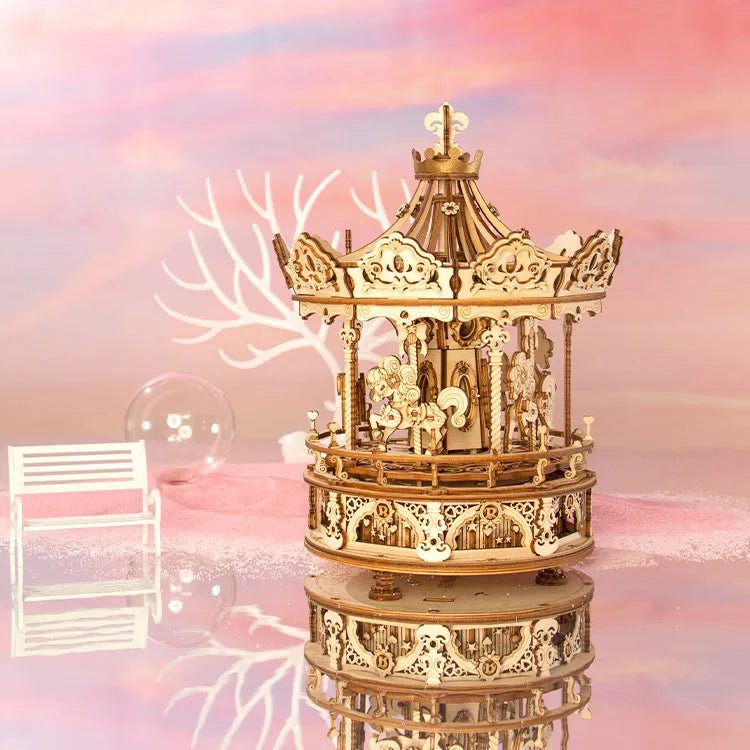 Robotime | Mechanisches Karussell „Romantic Carousel“ | 3D Holzpuzzle - Lama Welt