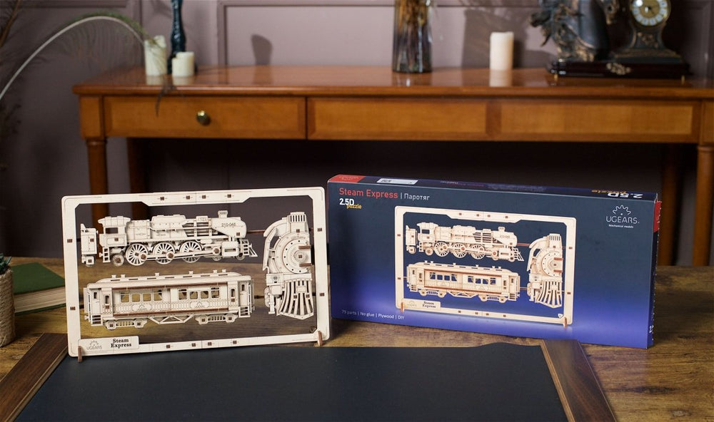Ugears – Dampf - Express 2,5D - Puzzle Zugmodell | 3D Holzpuzzle - Lama Welt