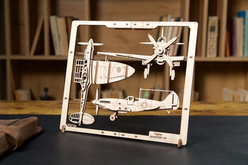 Ugears – Kampfflieger 2,5D Puzzle Jagdflugzeug | 3D Holzpuzzle - Lama Welt