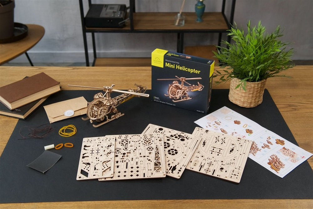 Ugears – Mini - Hubschrauber Diy - Helikopter | 3D Holzpuzzle - Lama Welt