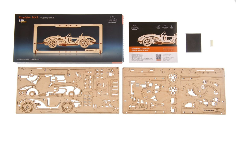 Ugears – Roadster Mk3 2,5D Fahrzeug - Modell | 3D Holzpuzzle - Lama Welt