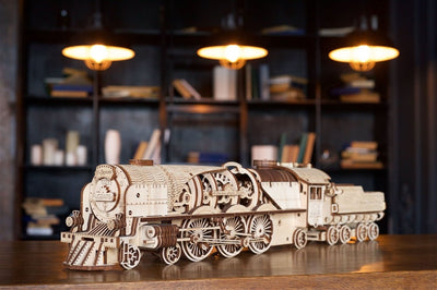 Ugears – V - Express Dampflokomotive Mit Tender Wagen | 3D Holzpuzzle - Lama Welt