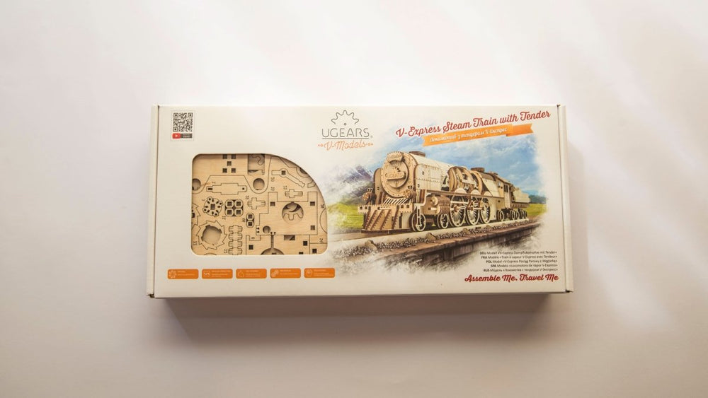 Ugears – V - Express Dampflokomotive Mit Tender Wagen | 3D Holzpuzzle - Lama Welt