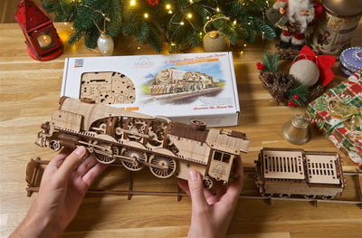 Ugears – V - Express Dampflokomotive Mit Tender Wagen | 3D Holzpuzzle - Lama Welt