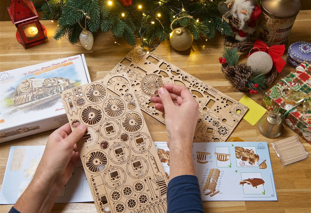 Ugears – V - Express Dampflokomotive Mit Tender Wagen | 3D Holzpuzzle - Lama Welt