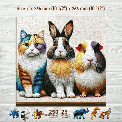 WOODEN.CITY – Katze, Hase & Meerschweinchen | 3D Holzpuzzle - Lama Welt