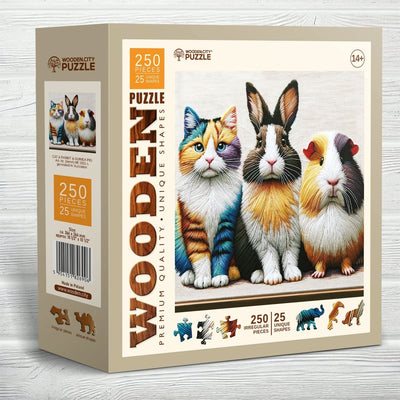 WOODEN.CITY – Katze, Hase & Meerschweinchen | 3D Holzpuzzle - Lama Welt