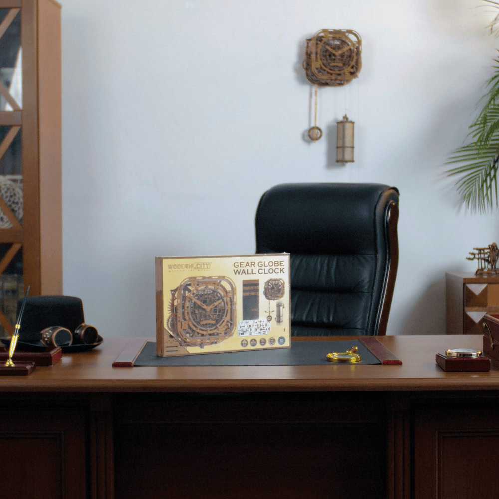 Wooden.City l Gear Globe Wanduhr l 3D Holzpuzzle - Lama Welt