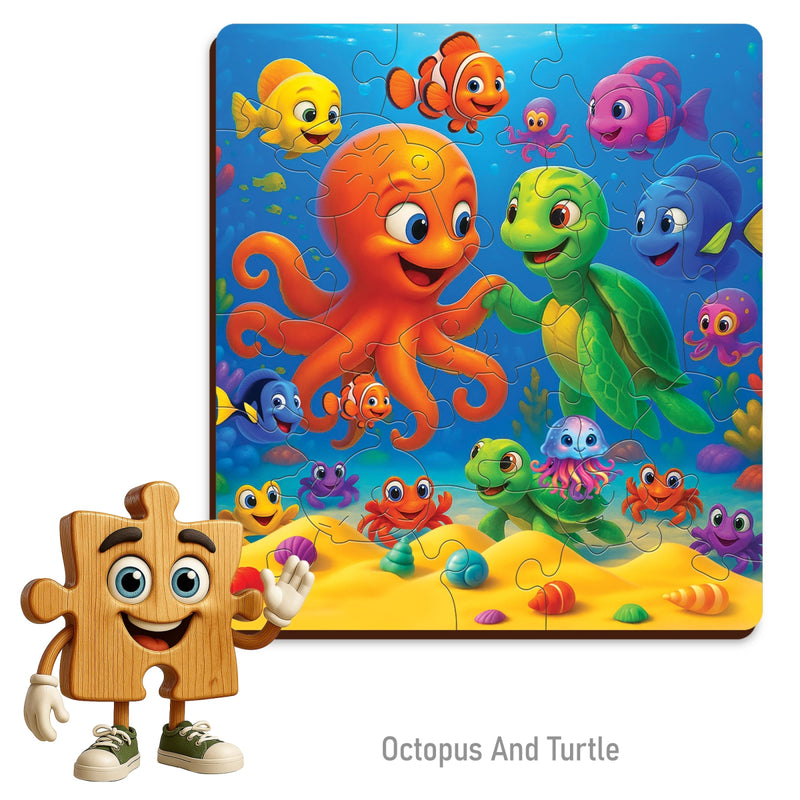WOODEN.CITY – Oktopus Und Schildkröte | 3D Holzpuzzle - Lama Welt