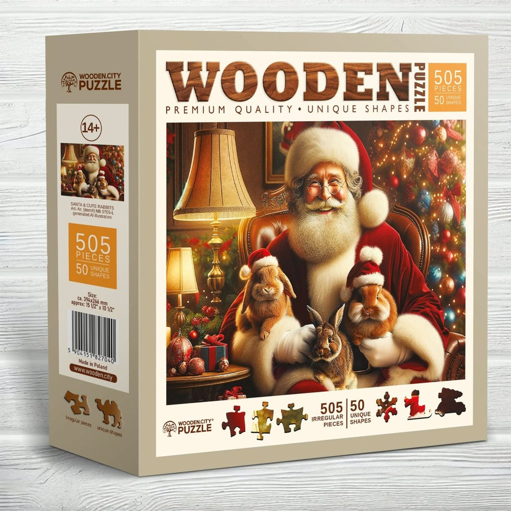 WOODEN.CITY – Santa Und Süße Kaninchen | 3D Holzpuzzle - Lama Welt