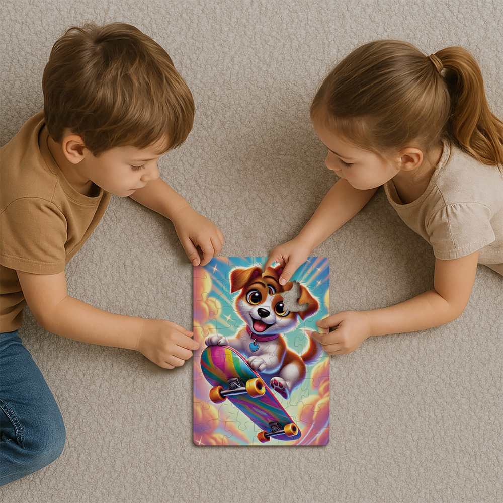 WOODEN.CITY – Skateboard - Welpenspaß | 3D Holzpuzzle - Lama Welt