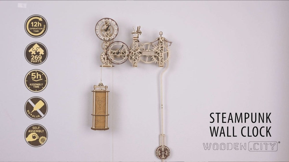 WOODEN.CITY – Steampunk Wanduhr | 3D Holzpuzzle - Lama Welt