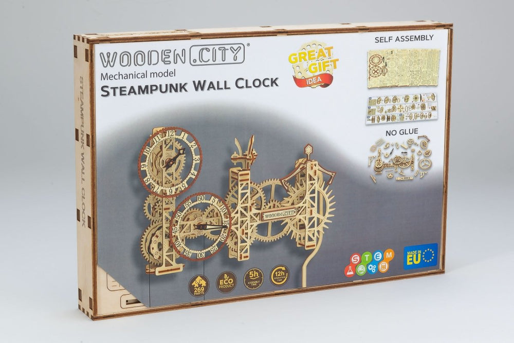 WOODEN.CITY – Steampunk Wanduhr | 3D Holzpuzzle - Lama Welt