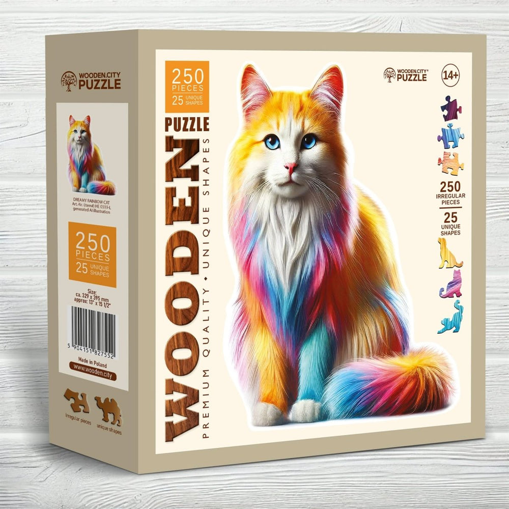 WOODEN.CITY – Traumhafte Regenbogenkatze | 3D Holzpuzzle - Lama Welt