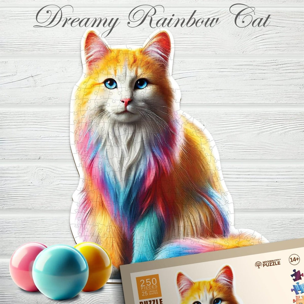 WOODEN.CITY – Traumhafte Regenbogenkatze | 3D Holzpuzzle - Lama Welt
