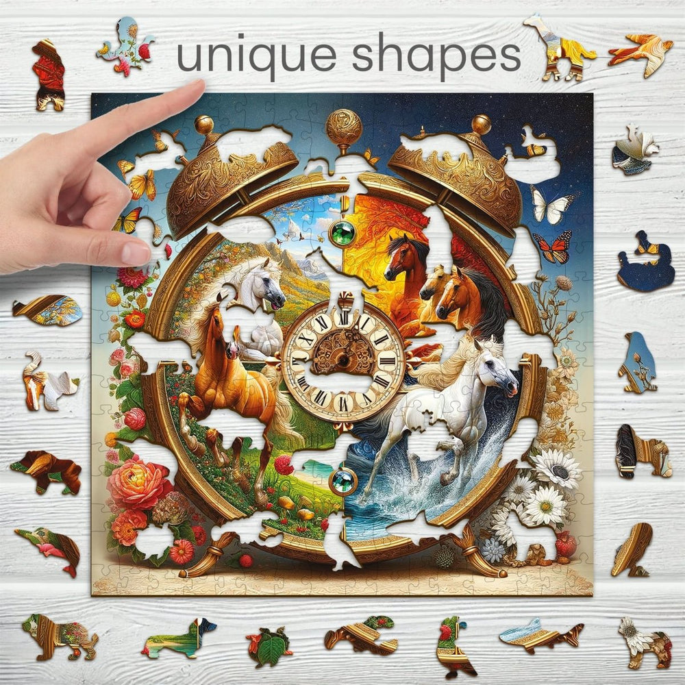 WOODEN.CITY – Uhrenpferde | 3D Holzpuzzle - Lama Welt